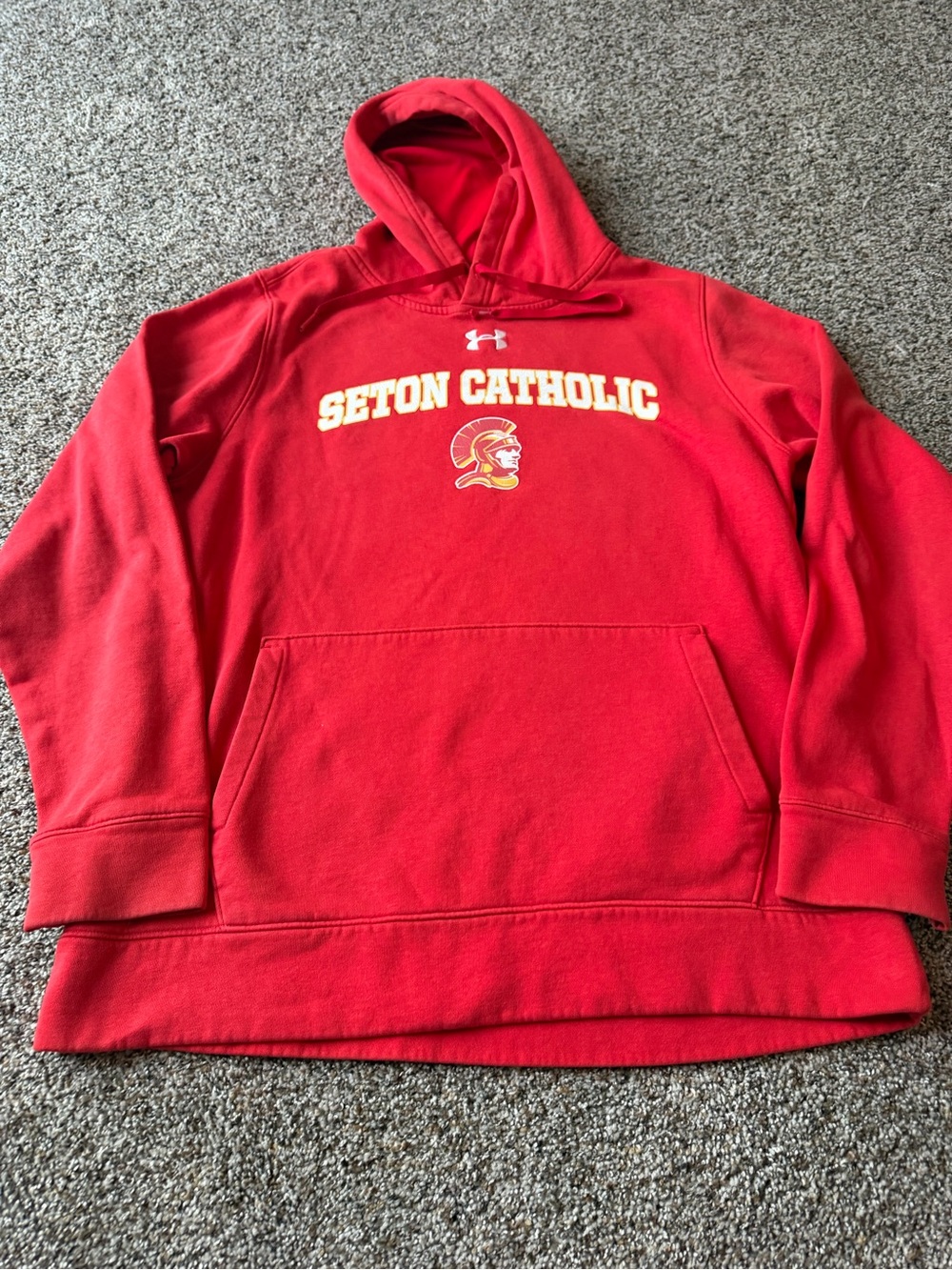 Under Armour Seton Catholic Hoodie Medium Red ColdGear Loose Fit Pullover